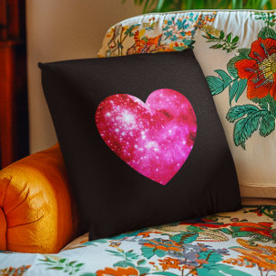 Black and Hot Pink Celestial Heart Throw Pillow