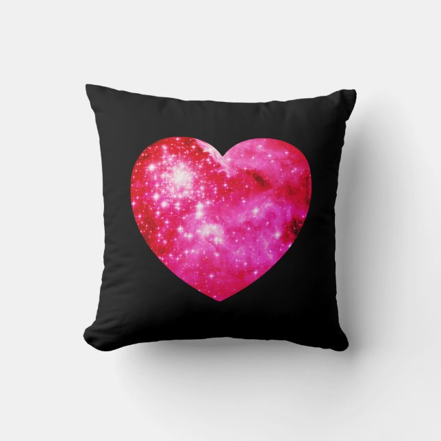 Black and Hot Pink Celestial Heart Throw Pillow (Front)
