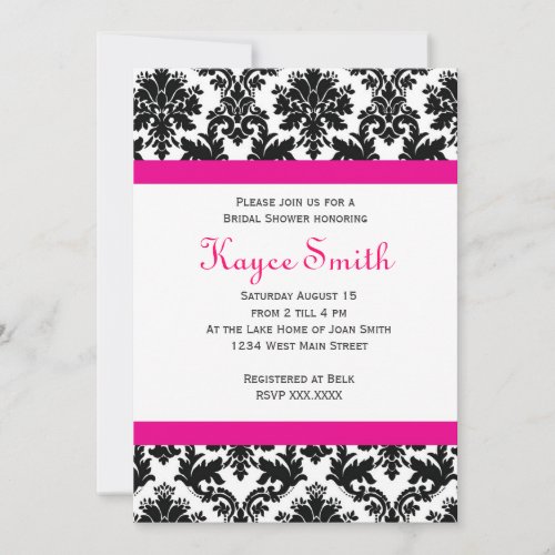 Black and hot Pink Damask Invitation