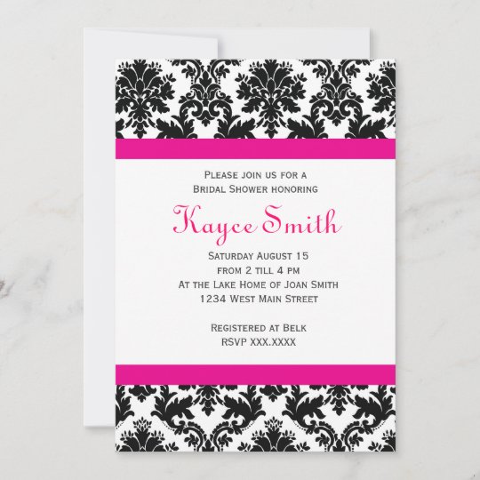 Black and hot Pink Damask Invitation | Zazzle.com