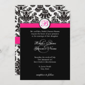 Black and Hot Pink Damask Wedding Invitation | Zazzle