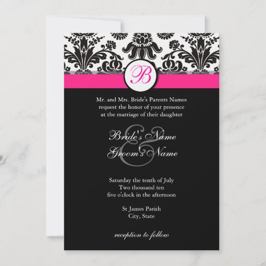 Black and Hot Pink Damask Wedding Invitation | Zazzle.com