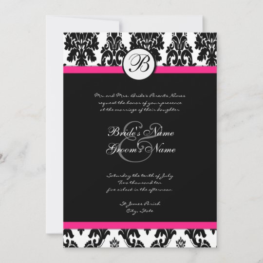 Black and Hot Pink Damask Wedding Invitation | Zazzle.com