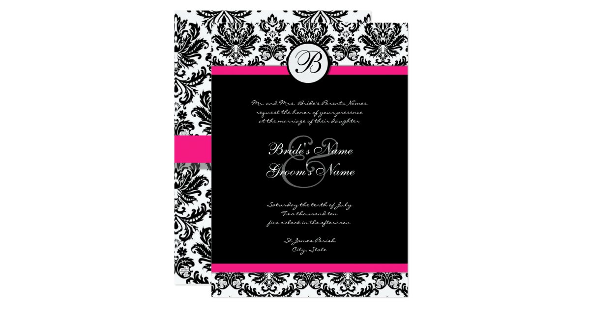 Hot Pink And Black Wedding Invitations 7