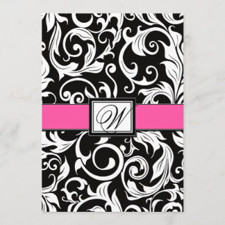 Black and Hot Pink Damask Wedding Invitations