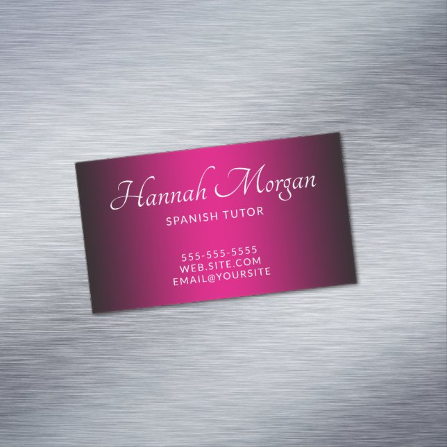Black and Hot Pink Elegant Ombre Business Card Magnet (In Situ)