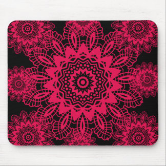 Black and Hot Pink Fuchsia Lace Snowflake Design Mouse Pad