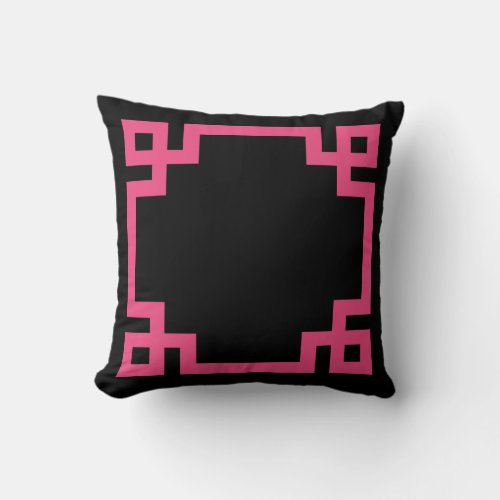 Black and Hot Pink Greek Key Border Throw Pillow