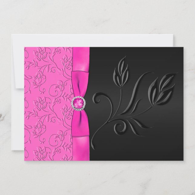 Black and Hot Pink Jeweled Wedding Invitation (Front)