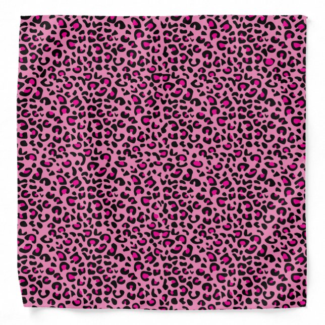 Black and Hot Pink Leopard Animal Print Bandana (Front)