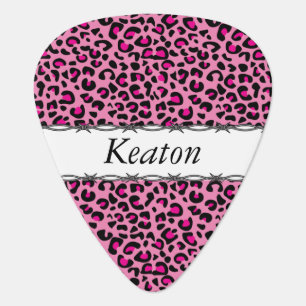 Black and Hot Pink Leopard Print Personalize Guitar Pick