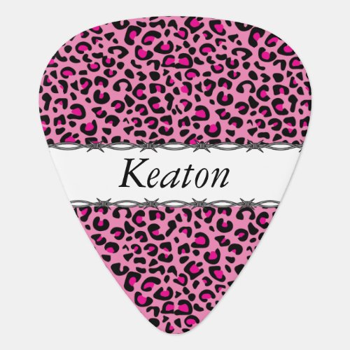 Black and Hot Pink Leopard Print  Personalize Guitar Pick