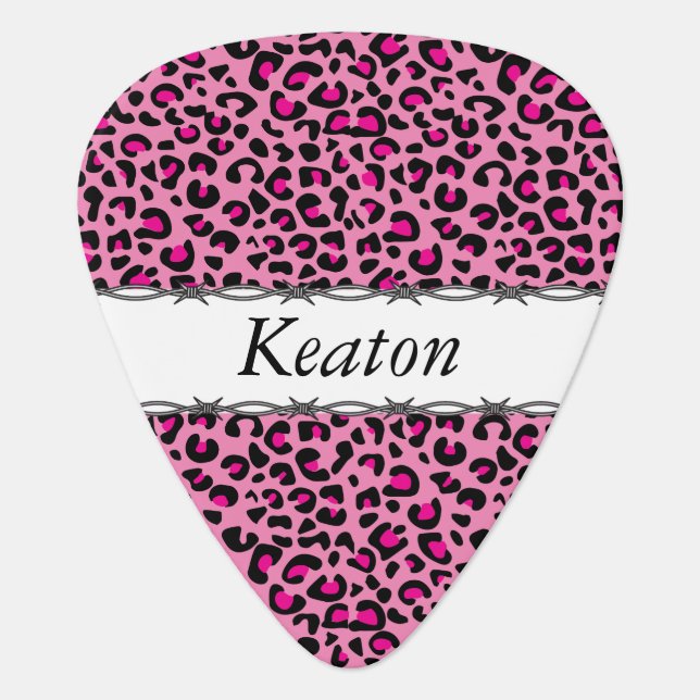 Black and Hot Pink Leopard Print | Personalize Guitar Pick (Front)