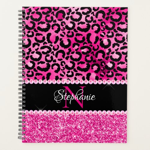 Black and Hot Pink Leopard Spot Glam Monogram Planner