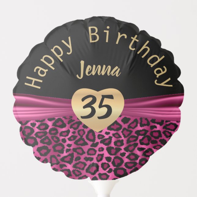 Black and Hot Pink Leopard Spots Birthday Design Balloon (Front)