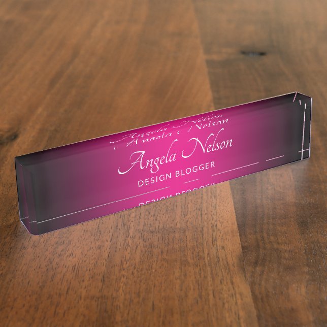 Black and Hot Pink Ombre Desk Name Plate (Side)