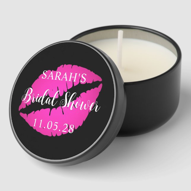 Black and Hot Pink Ombre Lipstick Bridal Shower Mini Candle Favors (Corner)