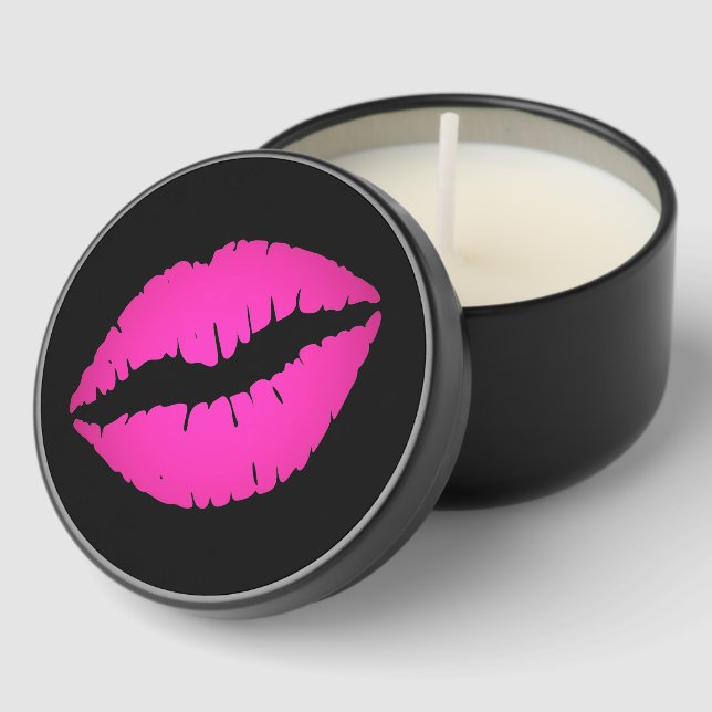 Black and Hot Pink Ombre Lipstick Kiss Mini Candle Favors (Corner)