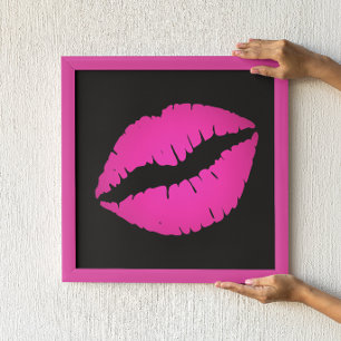 Black and Hot Pink Ombre Lipstick Kiss Poster