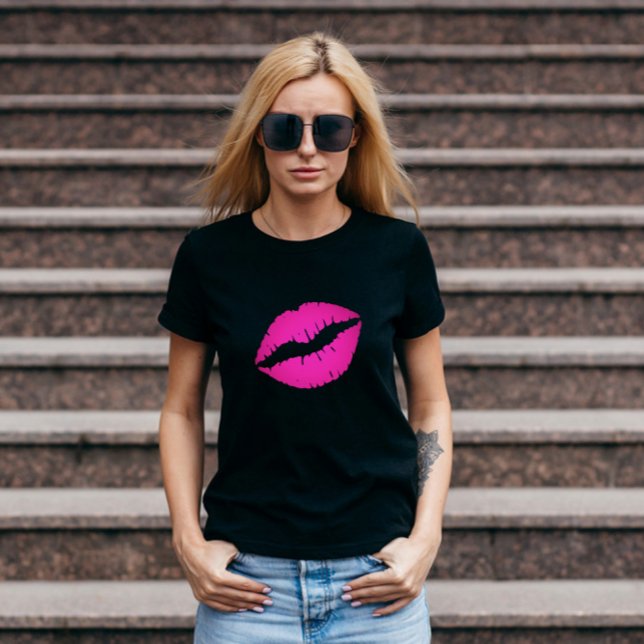 Black and Hot Pink Ombre Lipstick T-Shirt (Hot Pink Ombre Lipstick Kiss T-Shirt)