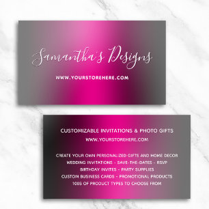 Black and Hot Pink Ombre Online Store Foil Business Cards