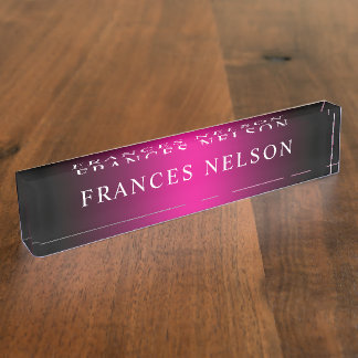Black and Hot Pink Ombre Stylish Serif Desk Name Plate
