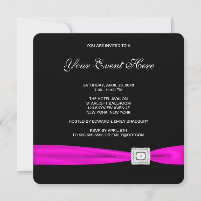 Black and Hot Pink Party Invitation (Front)