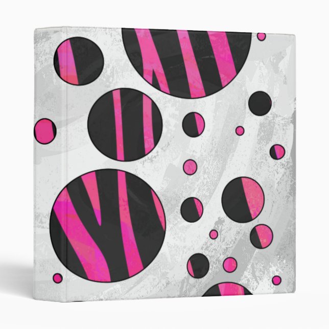 Black and Hot Pink Piloka Dot Zebra Binder (Front/Spine)