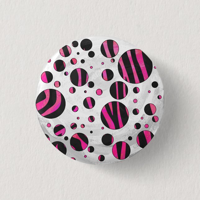 Black and Hot Pink Piloka Dot Zebra Button (Front)