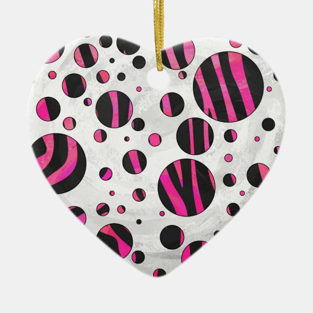 Black and Hot Pink Piloka Dot Zebra Ceramic Ornament (Front)