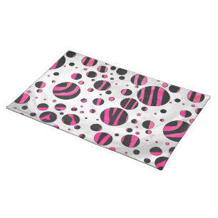 Black and Hot Pink Piloka Dot Zebra Cloth Placemat