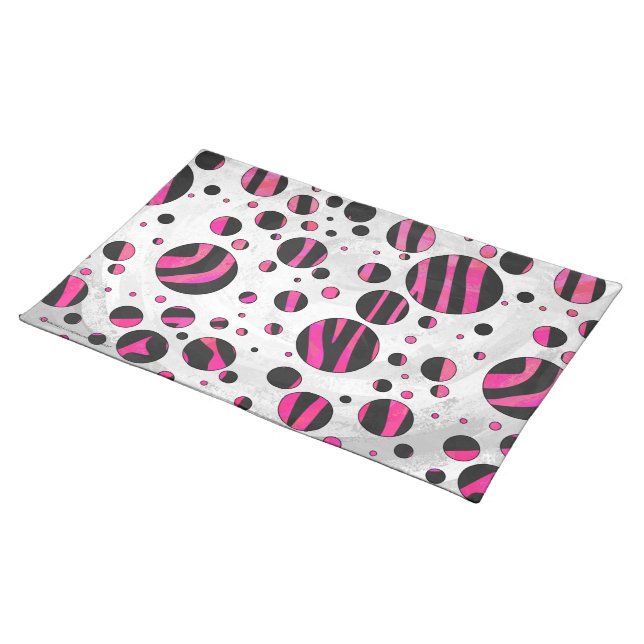 Black and Hot Pink Piloka Dot Zebra Cloth Placemat (On Table)