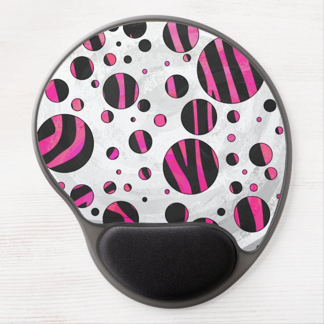 Black and Hot Pink Piloka Dot Zebra Gel Mouse Pad (Front)