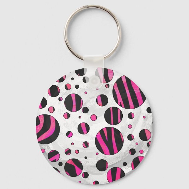 Black and Hot Pink Piloka Dot Zebra Keychain (Front)