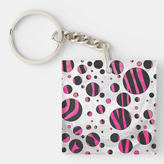 Black and Hot Pink Piloka Dot Zebra Keychain (Front)