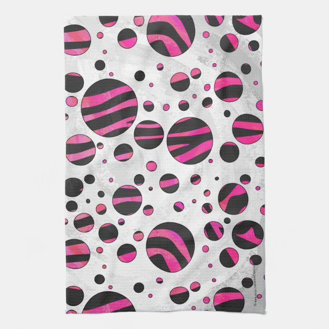 Black and Hot Pink Piloka Dot Zebra Kitchen Towel (Vertical)