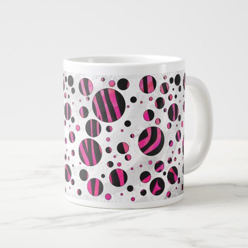 Black and Hot Pink Piloka Dot Zebra Large Coffee Mug