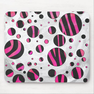 Black and Hot Pink Piloka Dot Zebra Mouse Pad