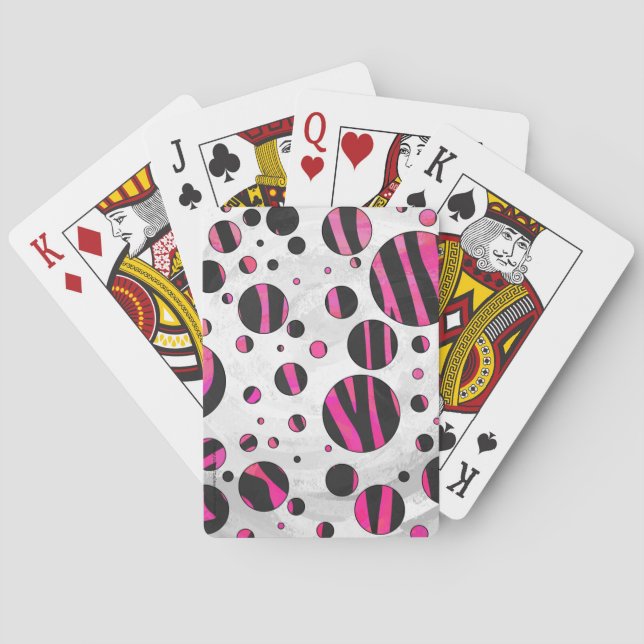 Black and Hot Pink Piloka Dot Zebra Poker Cards (Back)
