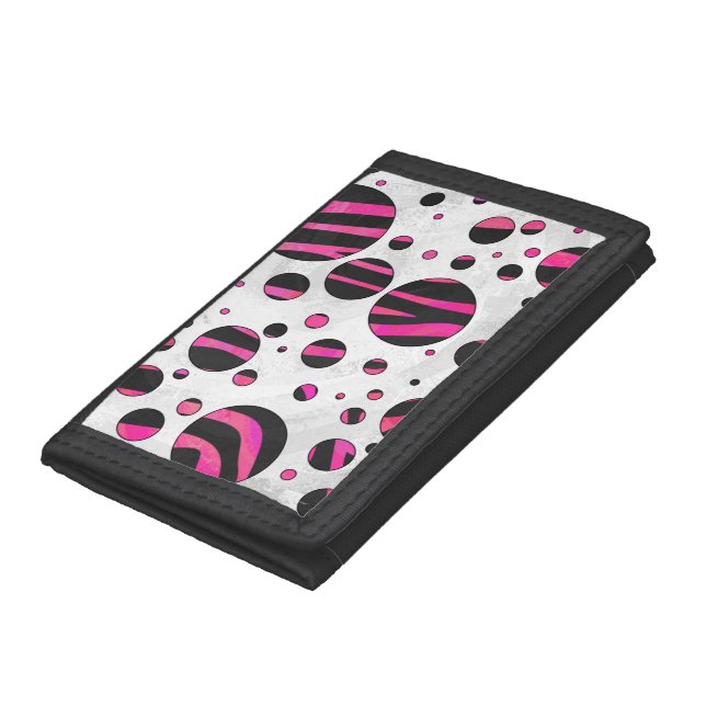 Black and Hot Pink Piloka Dot Zebra Trifold Wallet (Bottom)