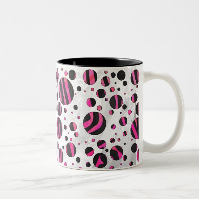 Black and Hot Pink Piloka Dot Zebra Two-Tone Coffee Mug (Right)