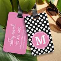 Black and Hot Pink Polka Dots Custom Monogram