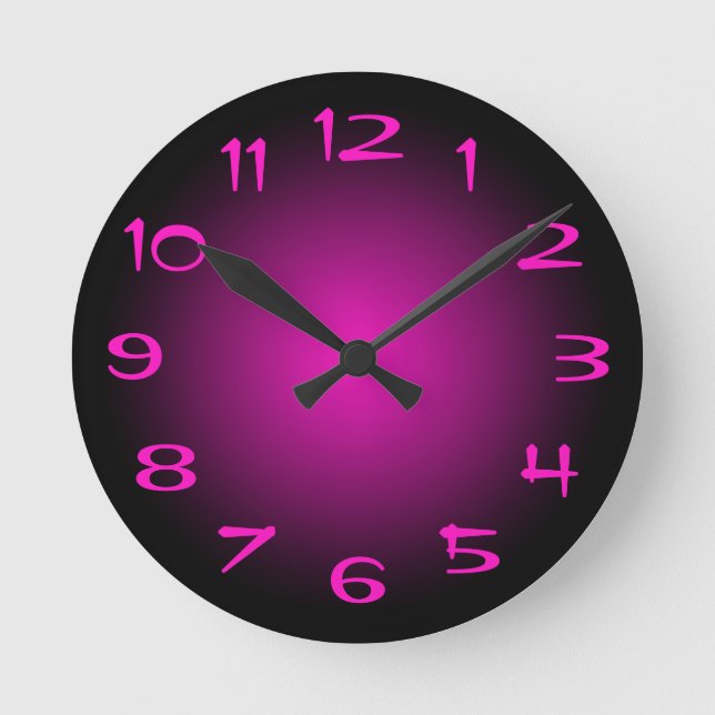 Black and Hot Pink Radial Gradient Round Clock (Front)