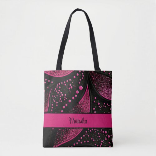 Black and Hot Pink Tote Bag with Customizable Name