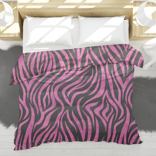 Black and Hot Pink Zebra Duvet Cover (Pattern size shown may be a different based on the size ordered. )
