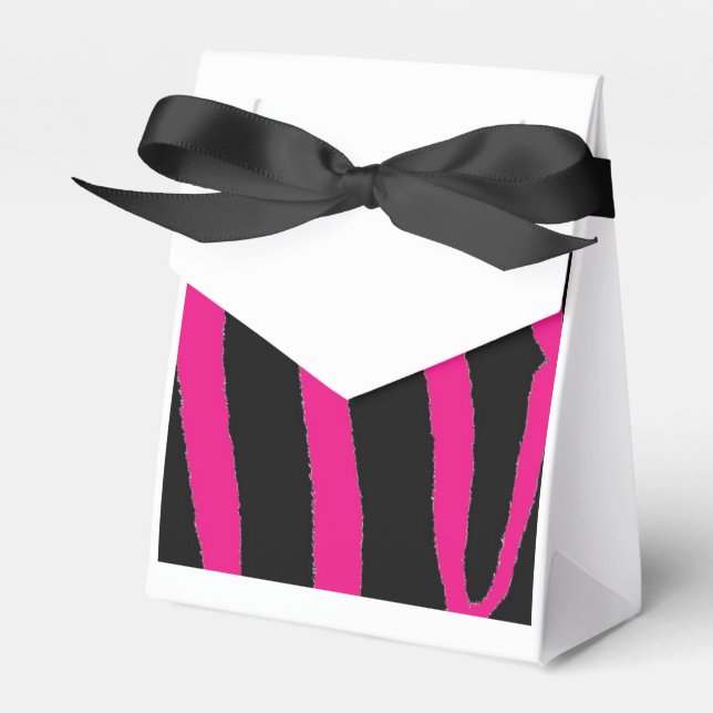 Black and Hot Pink Zebra Pattern Favor Boxes (Front Side)