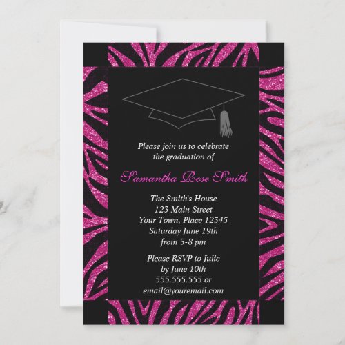 Black and Hot Pink Zebra Print Photo Graduation Personalized Announcement