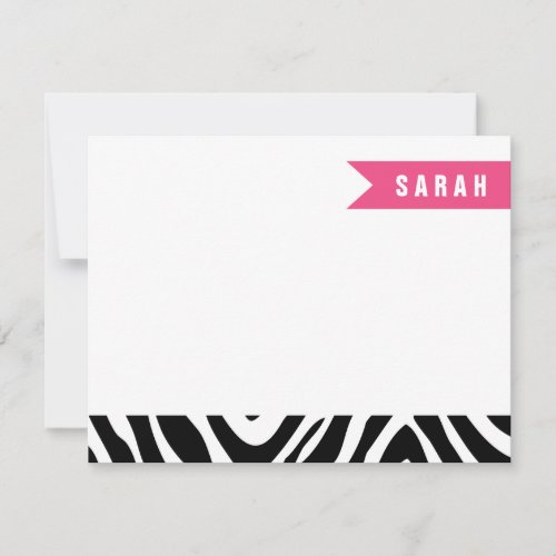 Black &amp; Hot Pink Zebra Stripes Flat Note Cards