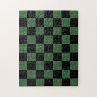 Black and Hunter Green Checkered Pattern Jigsaw Puzzle