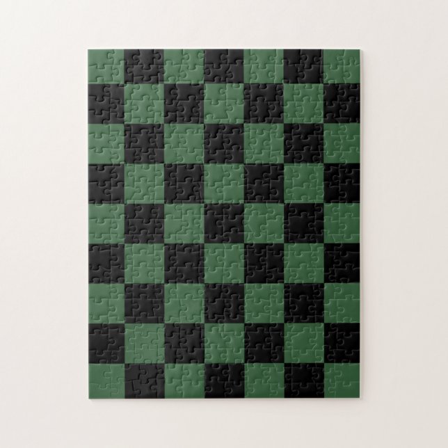 Black and Hunter Green Checkered Pattern Jigsaw Puzzle (Vertical)